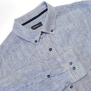 Portobello European 100% Linen Men's XL Casual Stripe Button Up Shirt EUC
